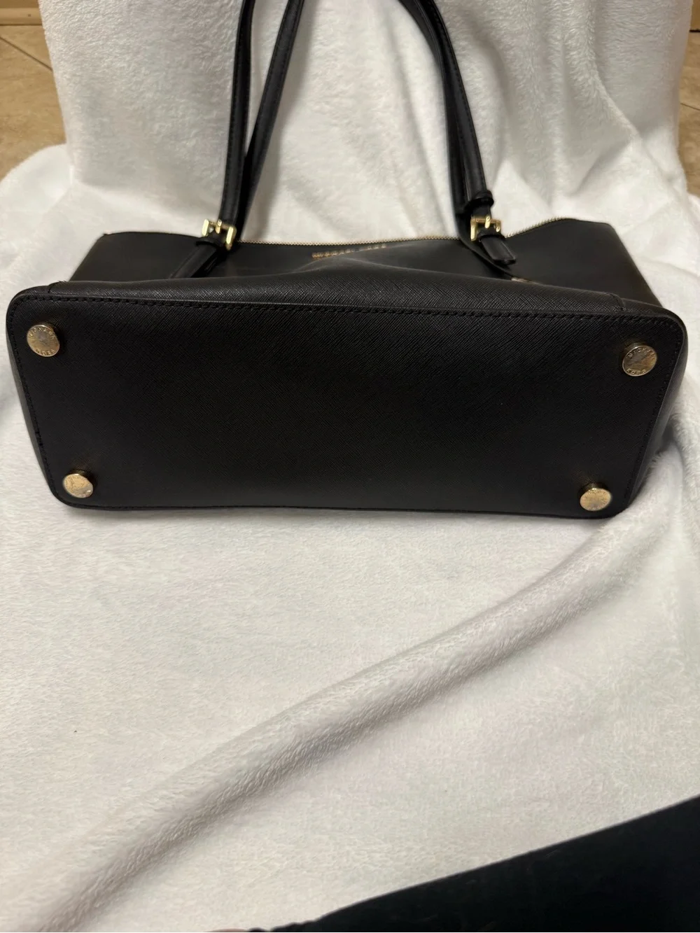 Michael Kors Black Saffiano Leather Tote with Gold MK Charm